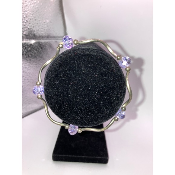 Homemade Lavender Crystals Silver-Tone Wave Stretch Bangle Bracelet! - Picture 2 of 5